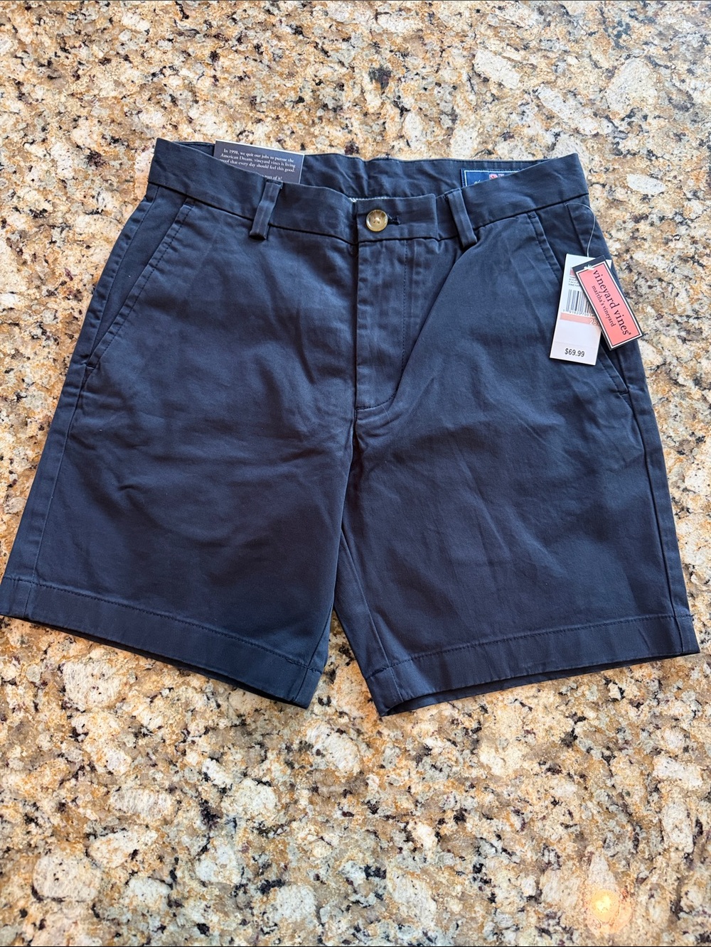 Vineyard Vines Navy Flat-Front Cotton Shorts